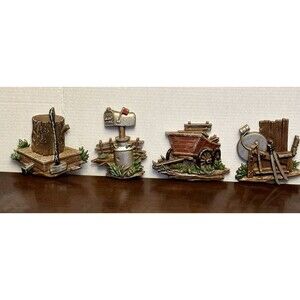 1976 Vintage Sexton Lot of 4 Metal Wall Plaques Farmhouse Cabin Rustic Decor